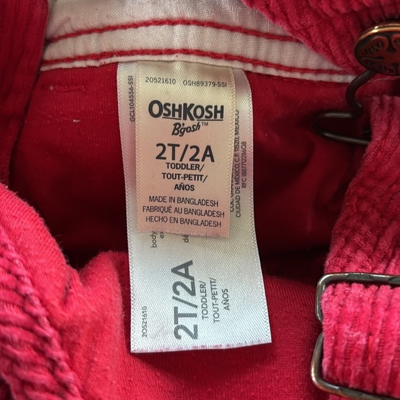 Oshkosh B’gosh 2T Toddler Red Corduroy Overalls - Picture 4 of 5